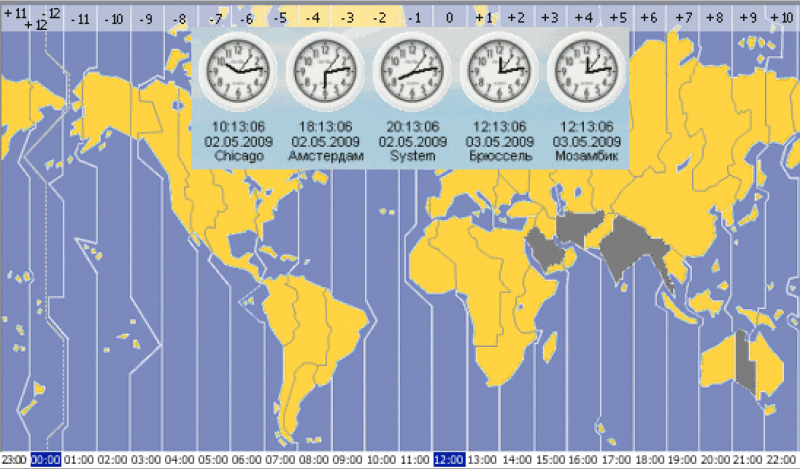 Карта времени зон. Часовые пояса. Карта часовых поясов.